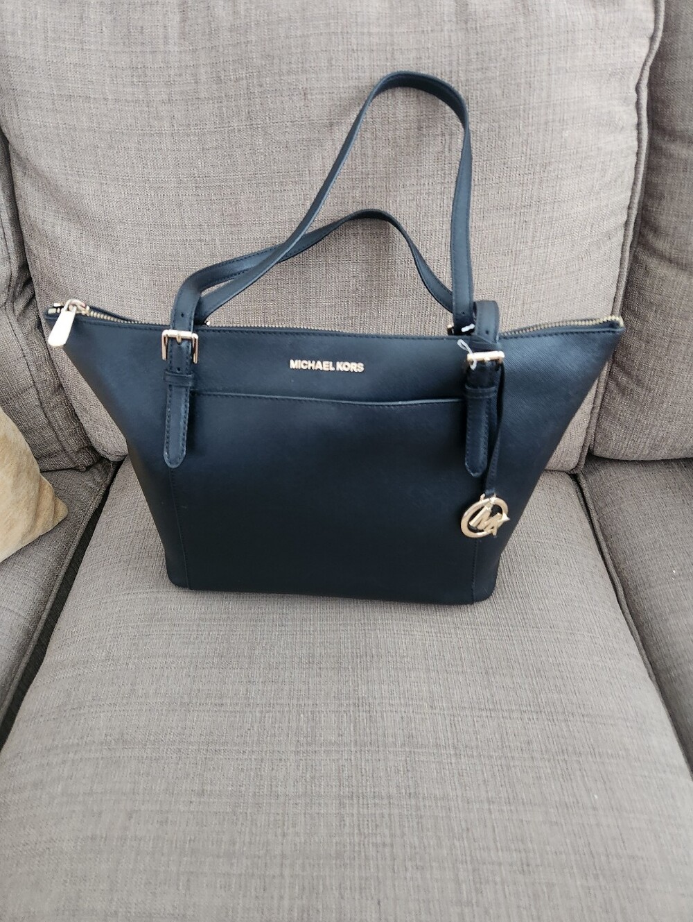 Michael Kors Black Saffiano Leather Tote with Gold Hardware